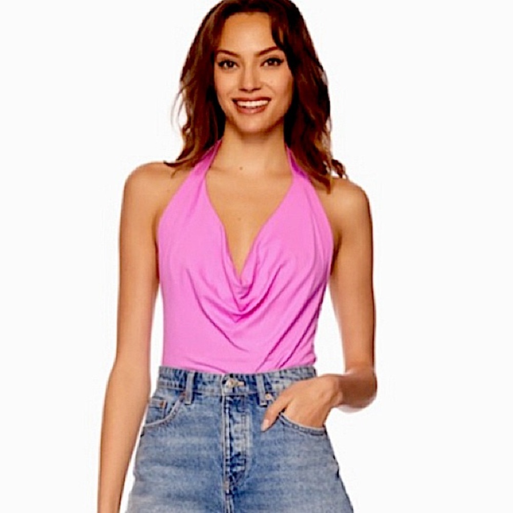 Susana Monaco Revolve Cowl Neck Halter Top Bubble Pink Size XS NWT
